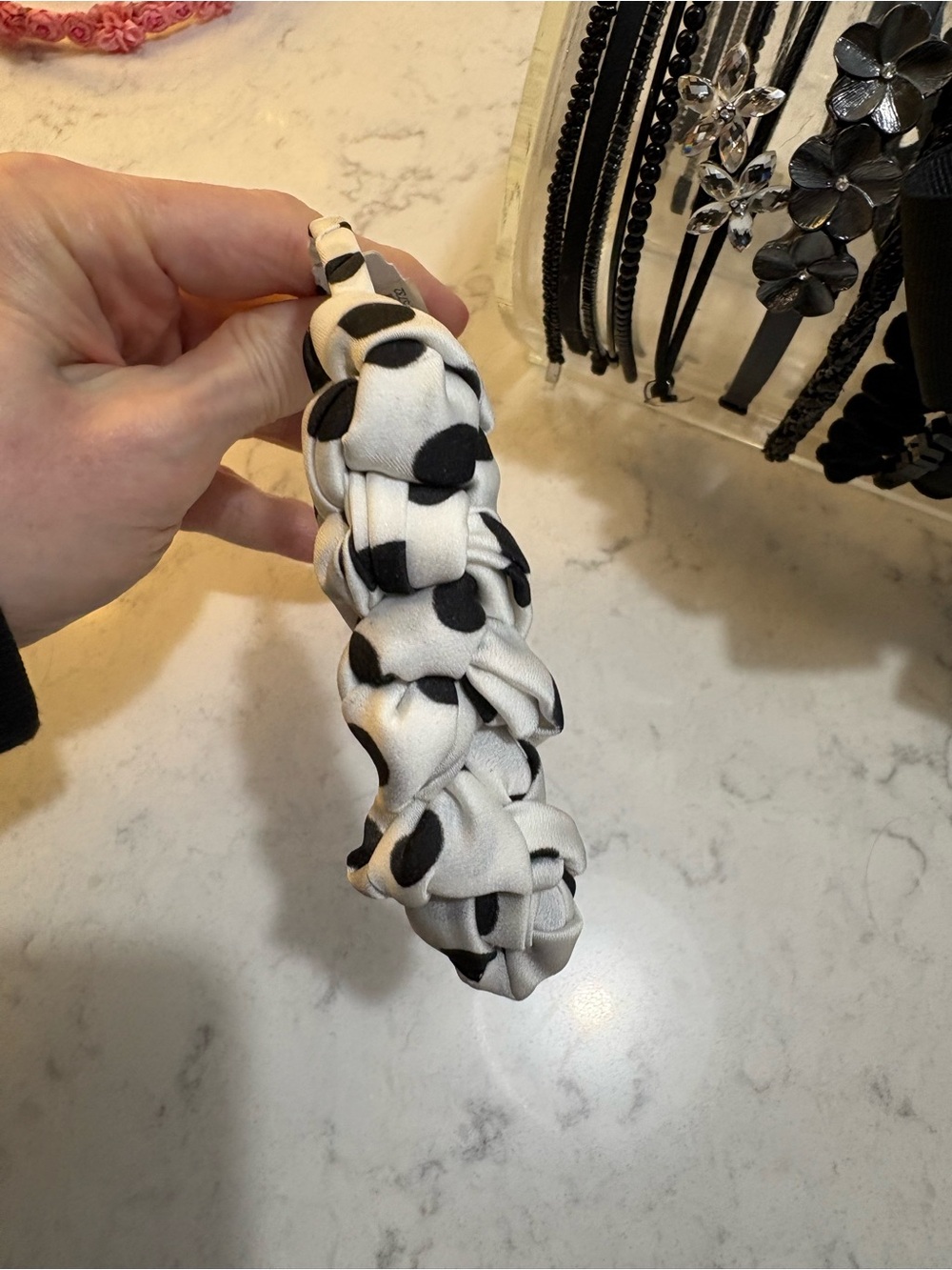 Tasha Black and White Polka Dot Braided Headband